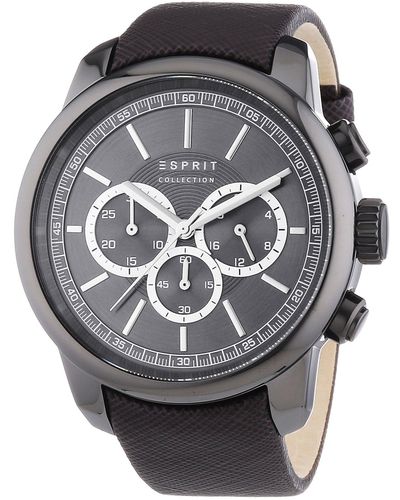 Esprit Armbanduhr XL Zethos Chronograph Quarz Leder EL102171003 - Grau