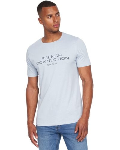 French Connection S Premium Half Sleeve Crew Neck T-shirt With Letter Print Logo Design(m,fischer Light Blue)