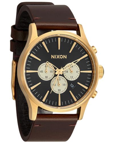 Nixon Sentry Chrono Leather Watch - Black
