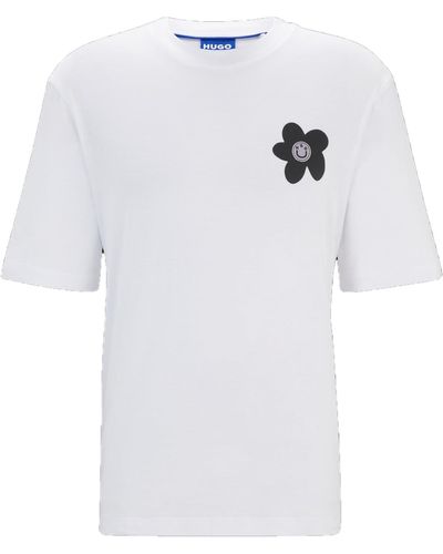 HUGO Printed Flower Cotton T-shirt - White