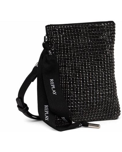 Replay Women's Shoulder Bag With Glitter Stones - Black