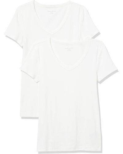 Amazon Essentials T-Shirt con Scollo a v a iche Corte Slim Donna - Bianco