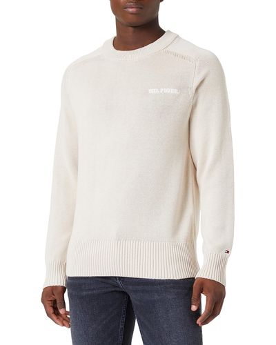 Tommy Hilfiger Pull Cotton C-Neck Pull en Maille - Blanc