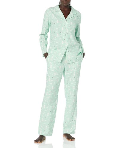 Amazon Essentials Conjunto de Pijama de Franela con Botones en la Parte Delantera y ga Larga Mujer - Verde