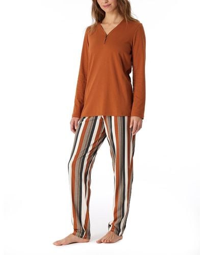 Schiesser Schlafanzug lang Baumwolle-Nightwear Pyjamaset - Orange