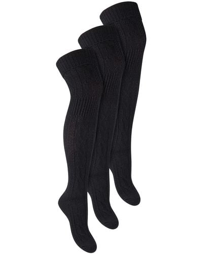 Steve Madden Steven 3 Pairs Multipack S Over The Knee Wool Socks Ladies Extra Long Thigh High Wool Socks - Black