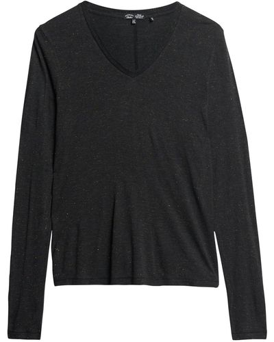 Superdry Long Sleeve Jersey V Neck Top T-shirt - Black