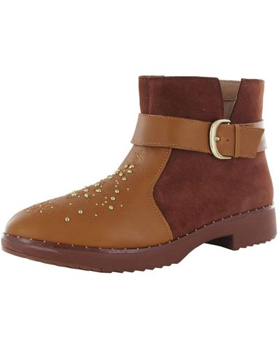 Fitflop Athena Flower Stud Ladies Leather Ankle Boots Light Tan 6 - Brown