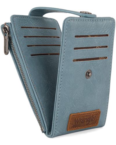 Wrangler Portafoglio porta carte per le donne portafogli sottili con cerniera portamonete - Blu