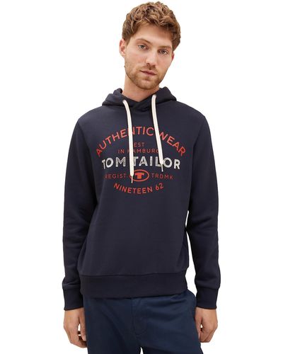 Tom Tailor Basic Hoodie Sweatshirt mit Logo-Print - Blau