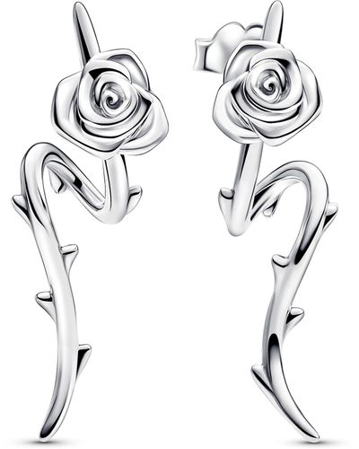 PANDORA Moments Blühende Rose Geschwungene Ohrstecker aus Sterling Silber - Weiß