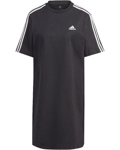 adidas Essentials 3-stripes Single Jersey Boyfriend Tee Jurk T-shirt - Zwart