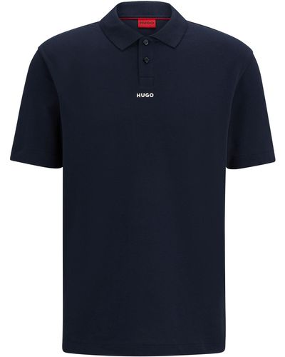 HUGO S Dangula Cotton-piqué Polo Shirt With Logo Print Blue