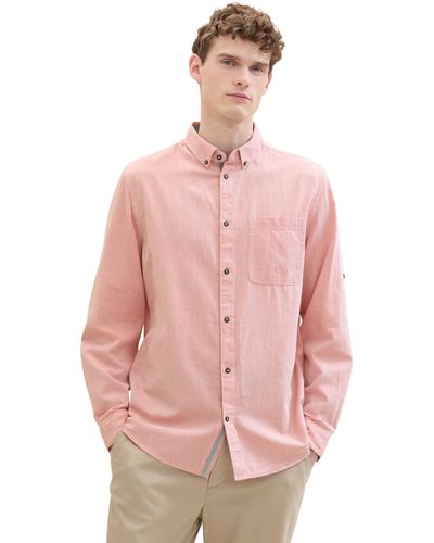 Tom Tailor Tailliertes Hemd mit Turn-Up Ärmeln - Pink