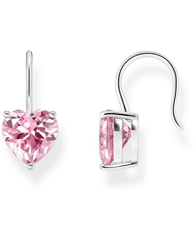 Thomas Sabo 925 Sterling Silver Pink Cz Heart Dangle Earrings H2288-051-9 One Size Fits All Sterling Silver Cubic Zirconia