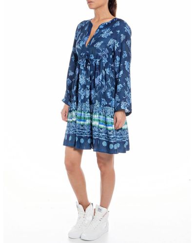 Replay Sommerkleid aus leichter Viskosequalität - Blau