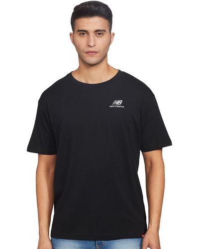 New Balance Essentials T-shirt Voor Met Geborduurd Logo - Zwart