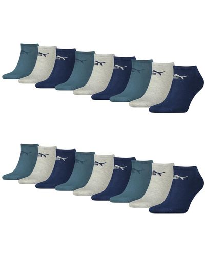 PUMA Lot de 18 paires de chaussettes de sport unisexes au design rétro pour homme et femme - Bleu