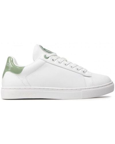 Trussardi Sneakers Basse in Similpelle Bianco con talloncino Vernice Verde 79A00746