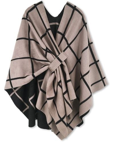 HIKARO Poncho Cape Fashion Reversible Oversized Shawl Scarf Wrap Elegant Cardigan Creative Coat - Black
