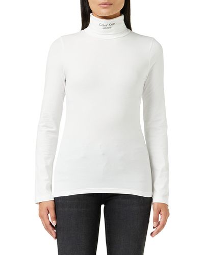 Calvin Klein Stacked Logo LS ROLL Neck Andere Strickoberteile - Weiß