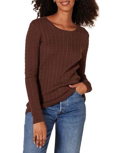 Amazon Essentials Lightweight Long-sleeve Cable Crewneck Sweater - Brown