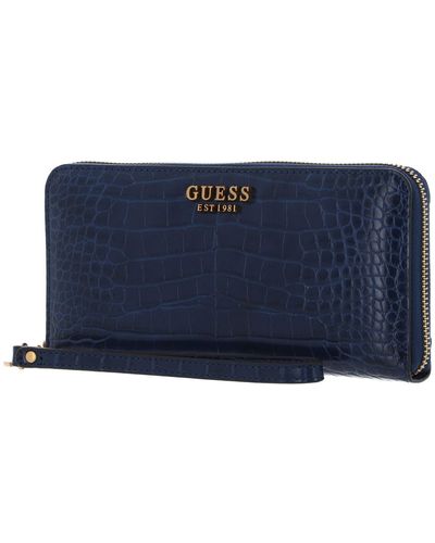 Guess Laurel Slg Zip Around Wallet L Sapphire - Blauw