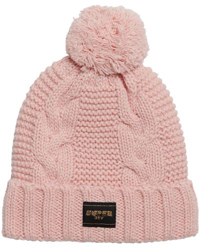 Superdry Cable Knit Beanie Hat Baseball Cap - Pink