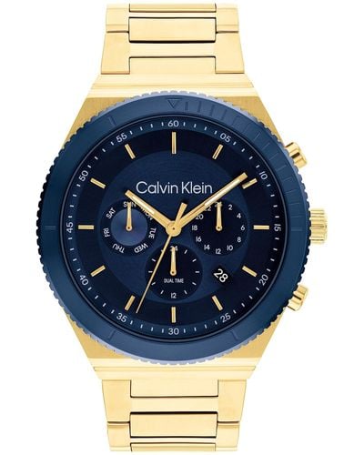 Calvin Klein Multi Zifferblatt Quarz Uhr für mit Gelbgoldfarbenes Edelstahlarmband - 25200302 - Blau