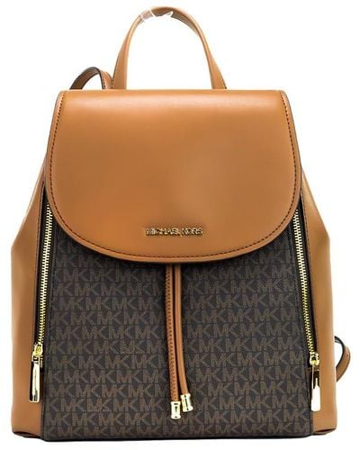 Michael Kors Phoebe Medium Zip Pocket Rugzak Bruin Mk Signature - Zwart