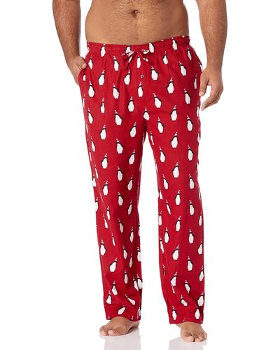 Amazon Essentials Pantalón Pijama de Franela-Colores interrumpidos Hombre - Rojo