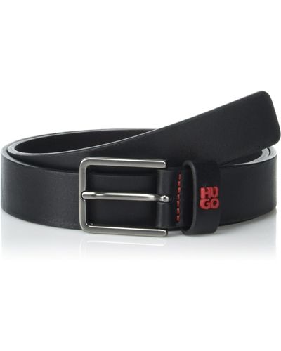HUGO Stacked Logo Thin Buckle Leather Belt - Black