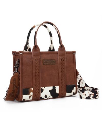 Wrangler Tote Bag For Crossbody Satchel Purse Leather Top Handle Handbags Shoulder Bag With Adjustable Strap - Brown