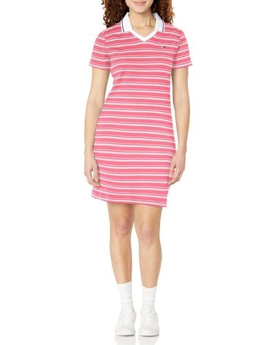 Tommy Hilfiger V-neck Ribbed Mini Dress - Pink