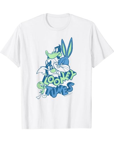 Amazon Essentials Collage de personajes azules y verdes de Looney Tunes Camiseta
