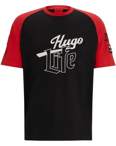 HUGO S Dilife Cotton-jersey T-shirt With Logo Artwork Black