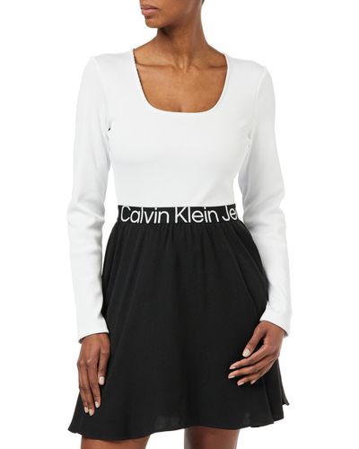 Calvin Klein Kleid Logo Elastic Long Sleeve Dress Langarm - Weiß