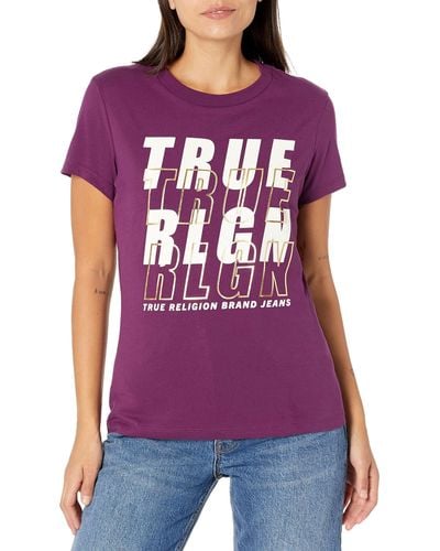 True Religion Foil Logo Slim Crew Tee T-shirt - Purple