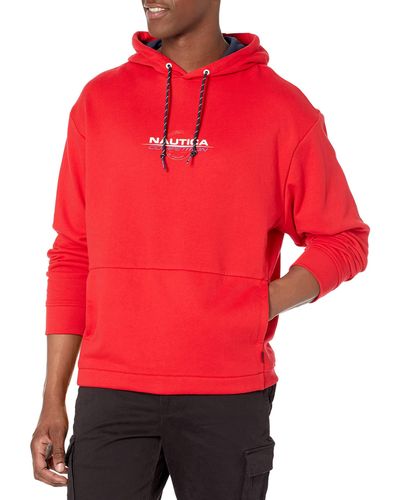 Nautica Mens Competition Sustainably Crafted Logo Pullover Hoodie Sweatshirt - Rot