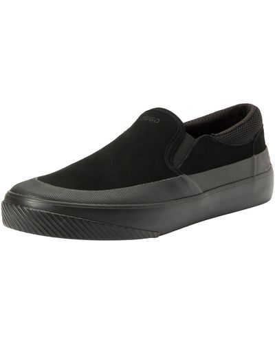 HUGO S Dyer Slon Suede Slip-on Shoes With Signature Slogan Size 12 - Black