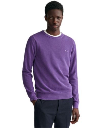 GANT Cotton Pique C-neck Pullover Jumper - Purple