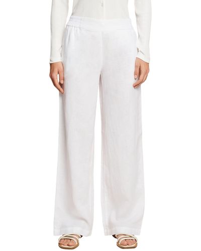 Esprit Pull-on-Leinenhose mit weitem Bein - Weiß