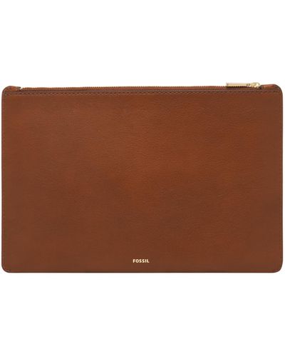 Fossil Pochette passeport pour femme en cuir italien gaufré lézard - Marron