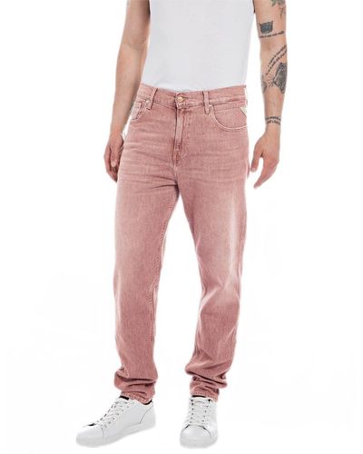 Replay Jeans Uomo Sandot Tapered Fit in Denim Comfort - Rosso