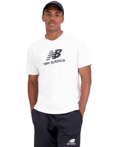 New Balance T-shirt essentials stacked logo cotton jersey short sleeve t-shirt in bianca - Bianco