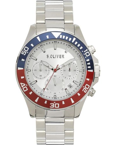 S.oliver Analog Quarz Uhr mit Edelstahl Armband SO-4240-MC - Mettallic