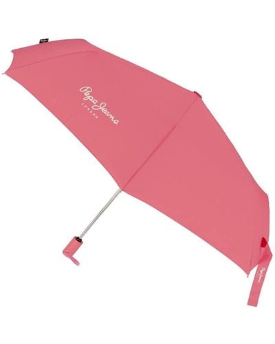 Pepe Jeans Macy Folding Umbrella Red Polyester With Aluminium Stick - Pink