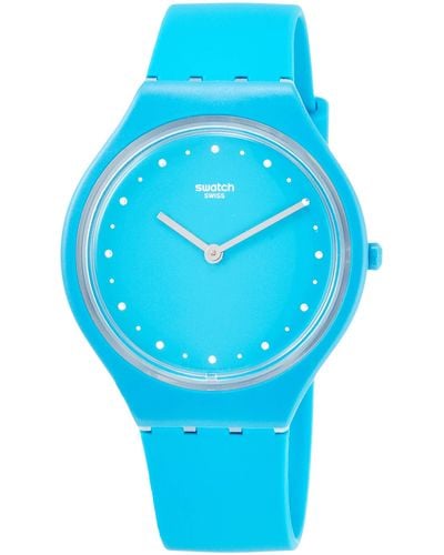 Swatch Erwachsene Analog Quarz Uhr mit Silikon Armband SVOL100 - Blau