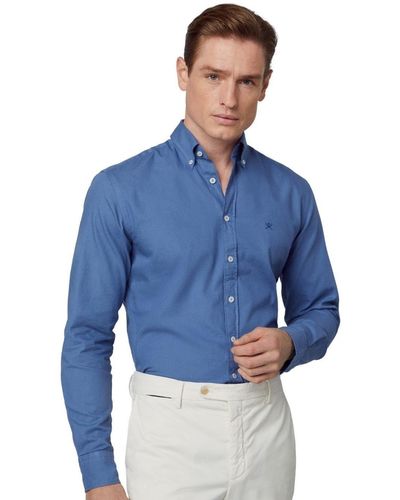 Hackett Oxford Ong Seeve Shirt Bue Man - Blue