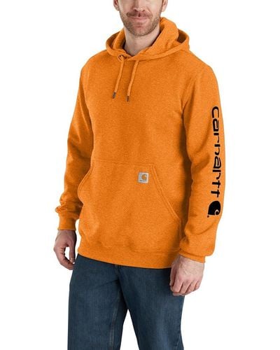 Carhartt Mens Loose Fit Midweight Logo Sleeve Graphic Hooded Sweatshirt - Orange